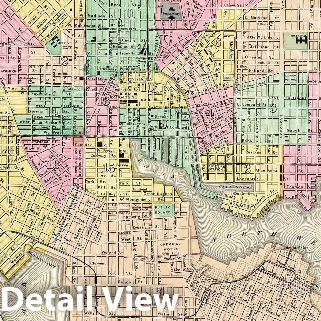 Baltimore, Maryland - Physical Map, 1856 - Colton's Atlas of the World