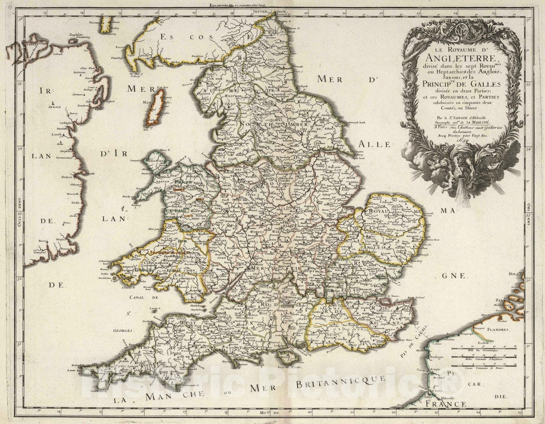 Historic Map : 1698 England. - Vintage Wall Art