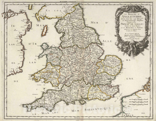 Historic Map : 1698 England. - Vintage Wall Art