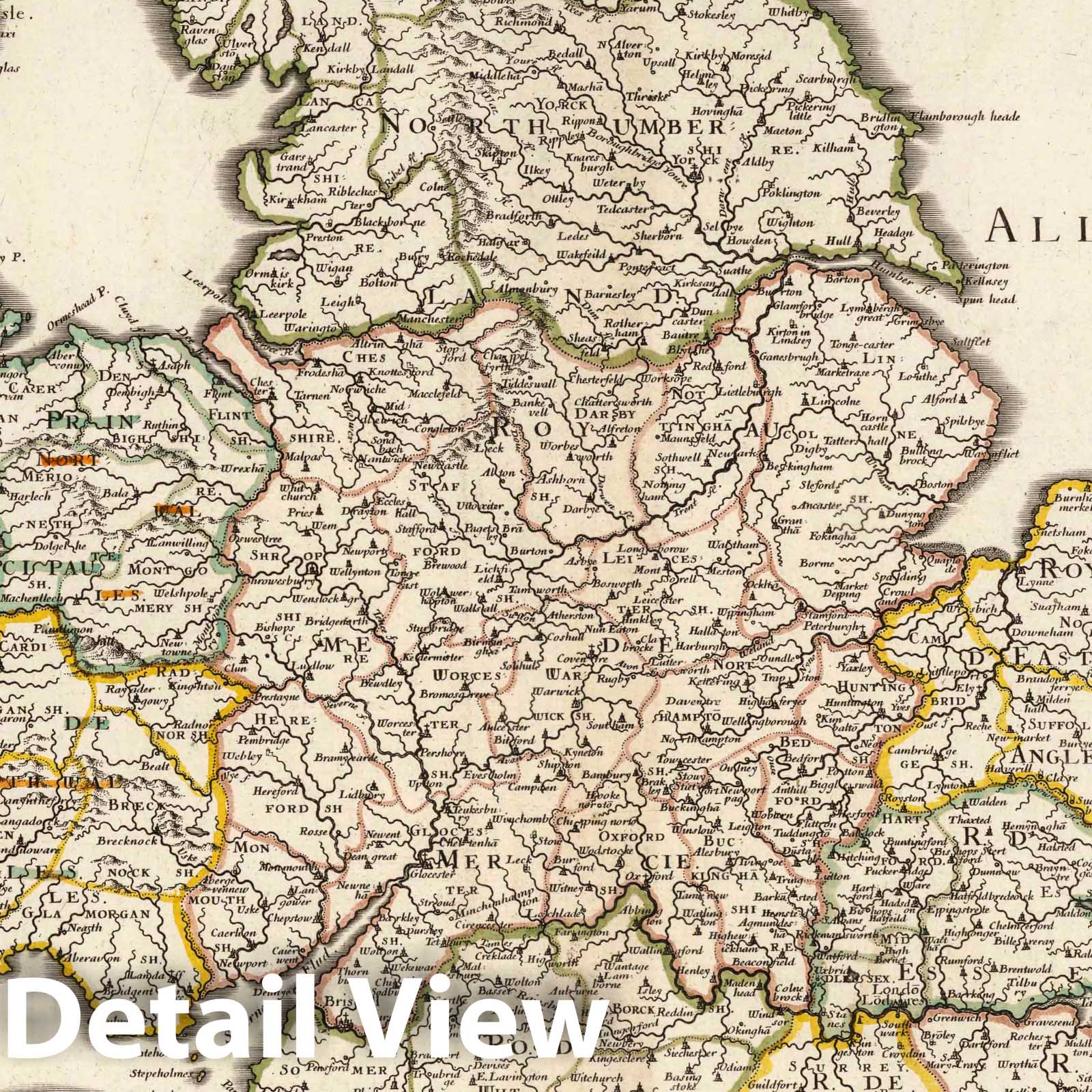 England, 1698 - Historical Map Print from Sanson's Atlas