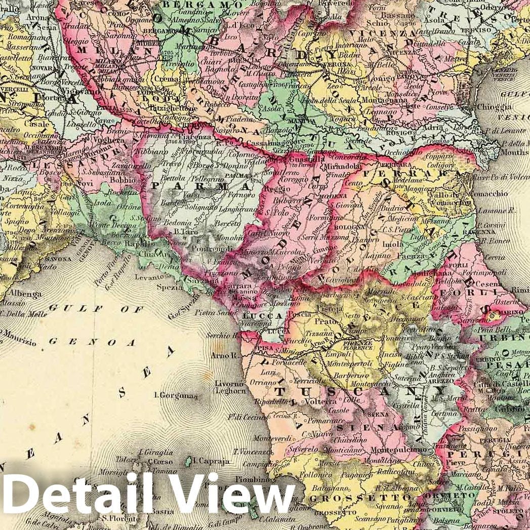 Northern Italy: Lombardy, Venice, Sardinia, Tuscany, Parma, Modena, and Lucca - 1856 Historical Map