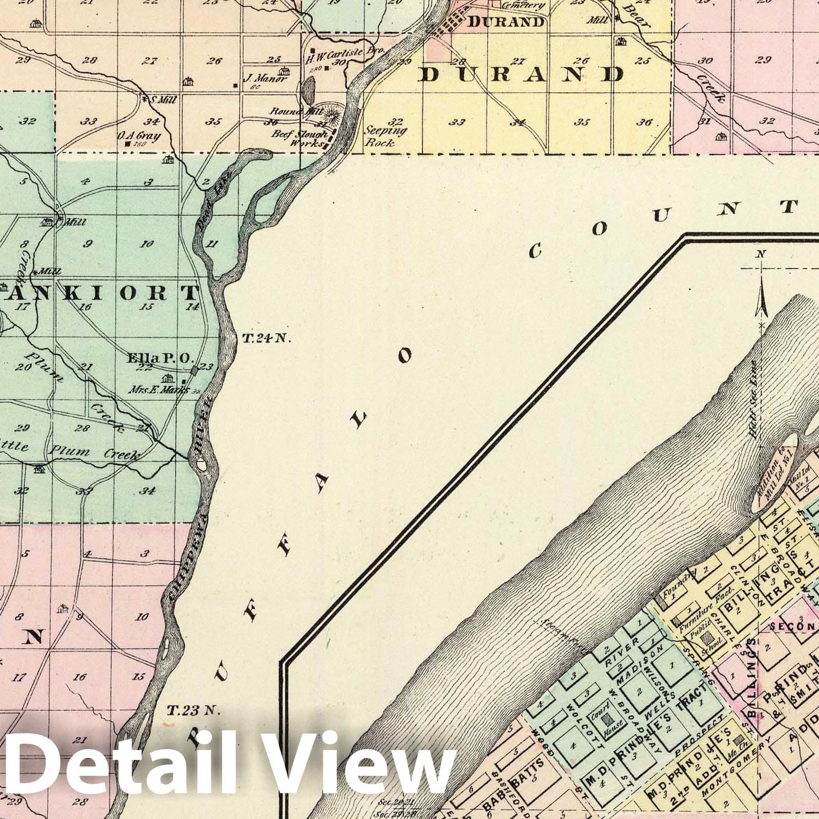 Pepin County and Village of Durand, Wisconsin - 1878 Historical Map Print