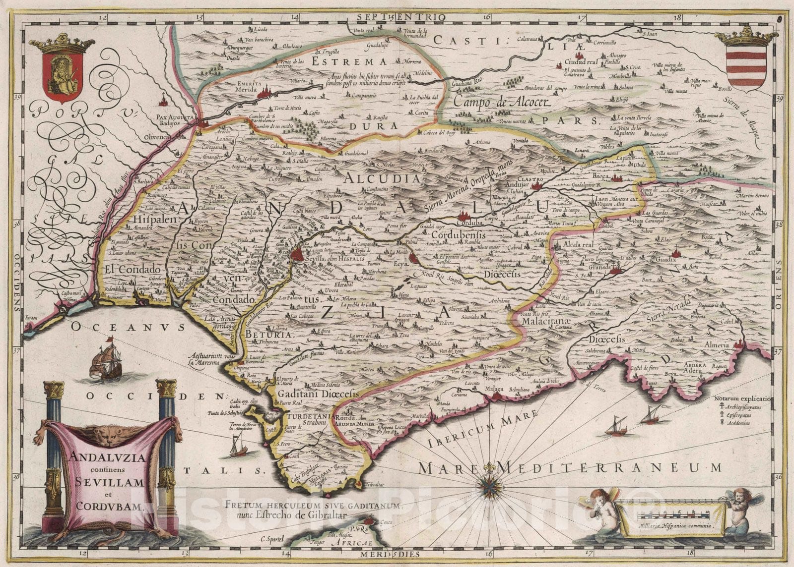 Historic Map : Andalusia , Spain 1682 Andaluzia continens Sevillam et Cordubam. , Vintage Wall Art