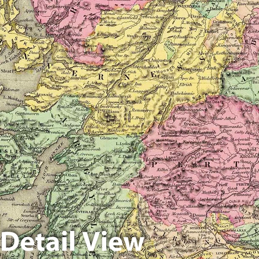 Scotland with Orkney Isles and Shetland Isles - Physical Map, 1856