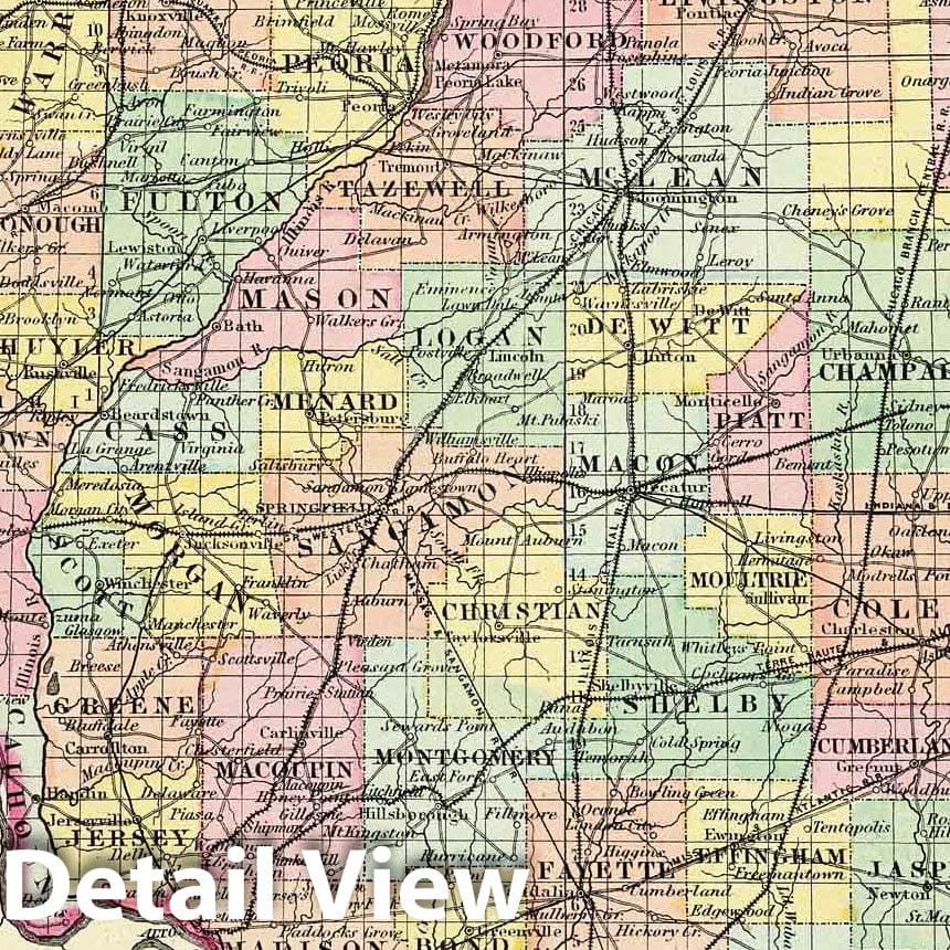 Illinois with Vicinity of Chicago - Physical Map, 1856 - Historical Map Print