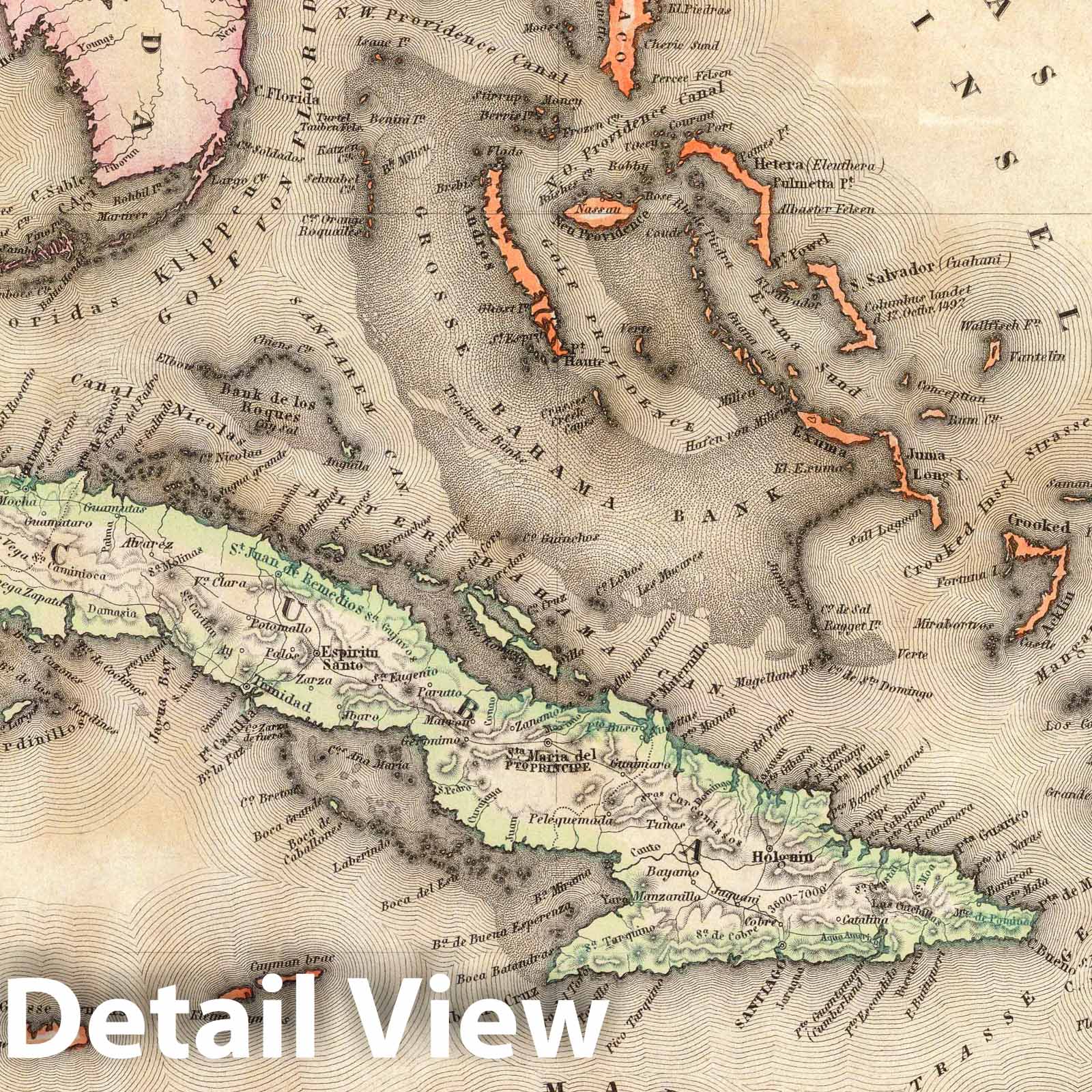 Greater Antilles with Havana Inset - Boundary Map, 1844 - Historical Map Print