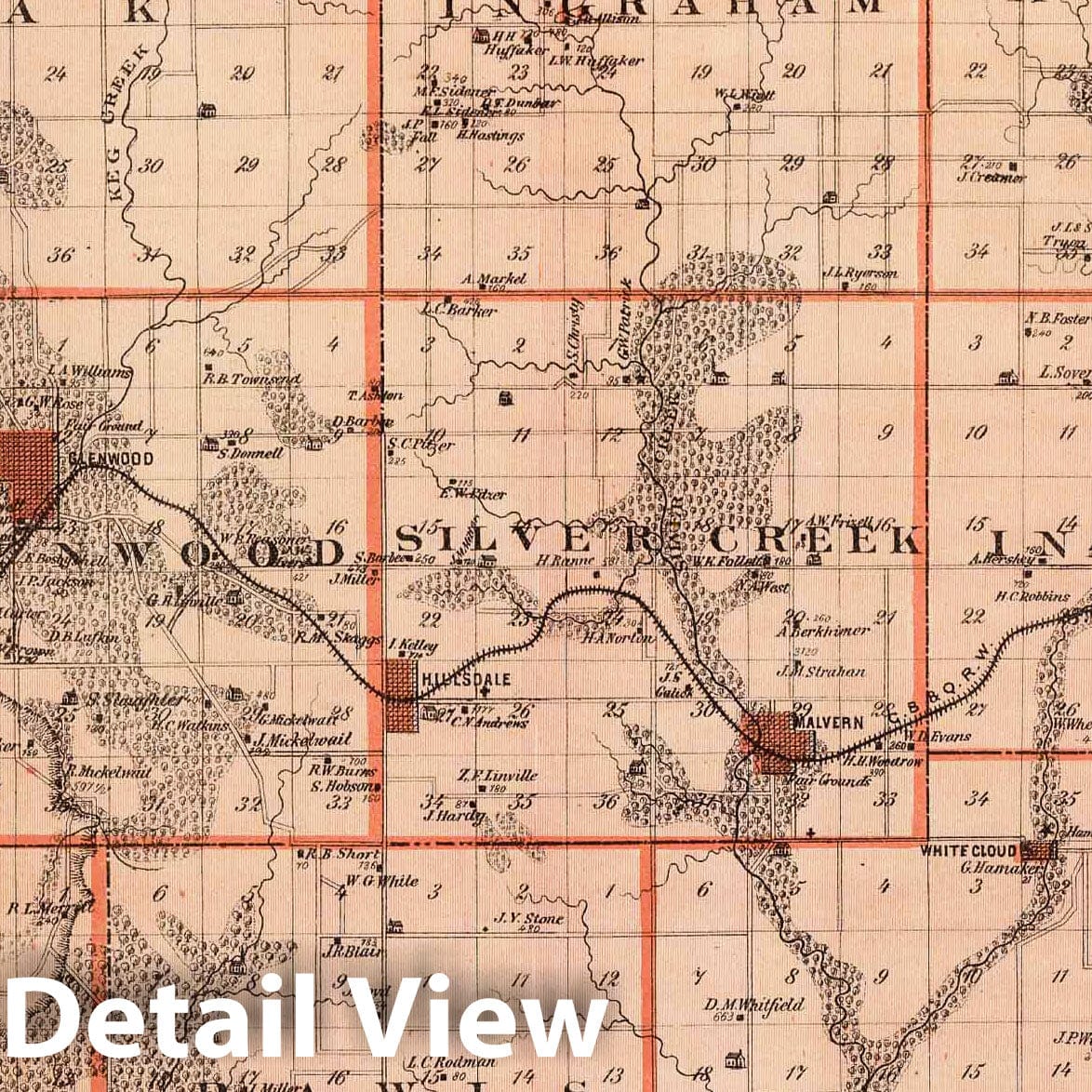 Mills County, Iowa - Railroad Map, 1875 - Andreas Atlas Historical Print