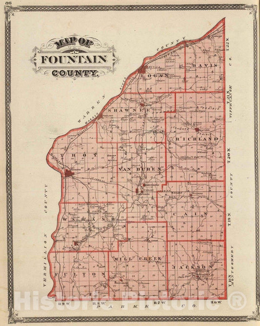 Historic Wall Map : 1876 Map of Fountain County. - Vintage Wall Art