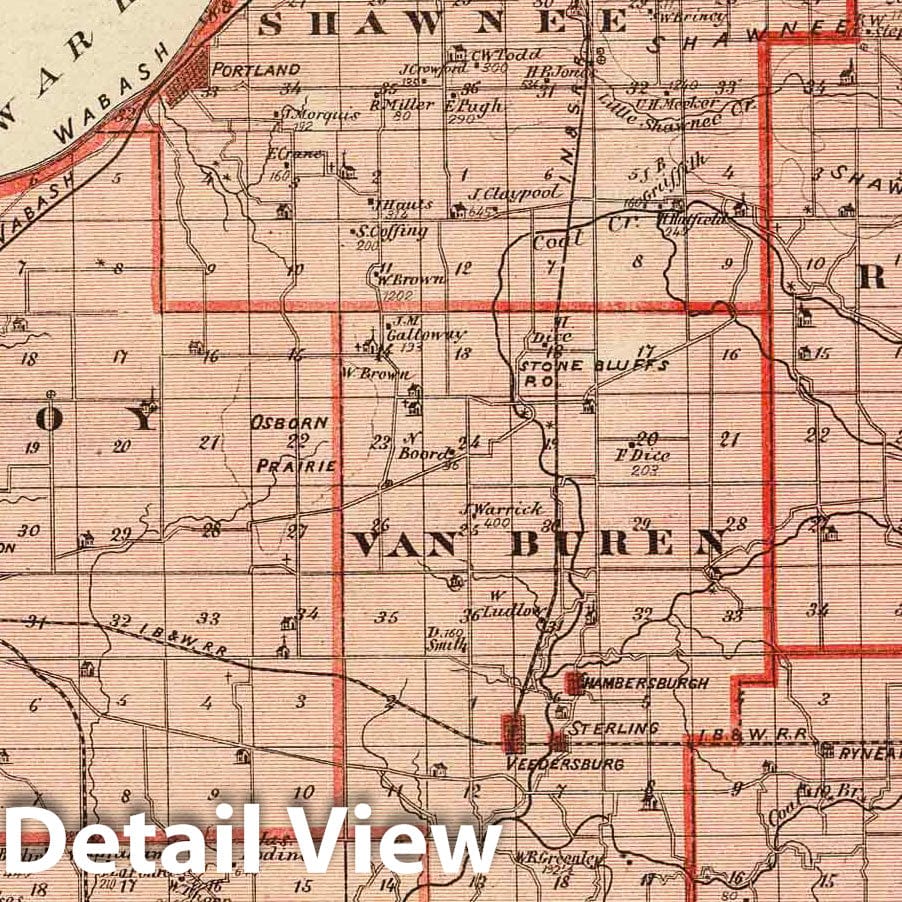 Fountain County, Indiana - Railroad Map, 1876 - Historical Atlas Reproduction