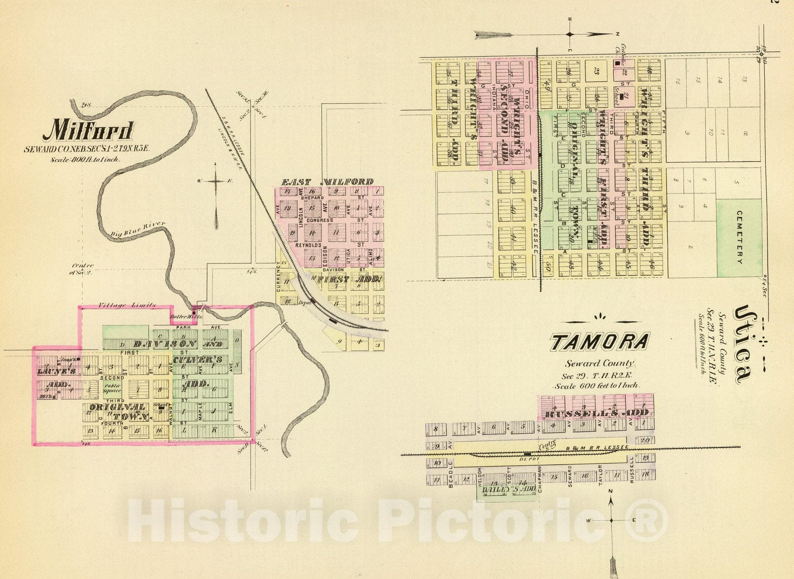 Historic Map : 1885 Utica, Milford. - Vintage Wall Art