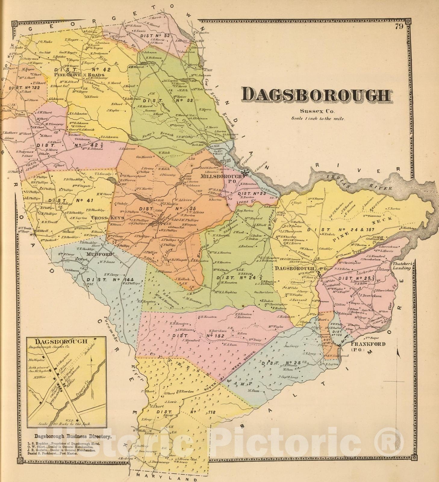 Dagsborough, Sussex County, Delaware - Road Map, 1868 - Historical Map Print