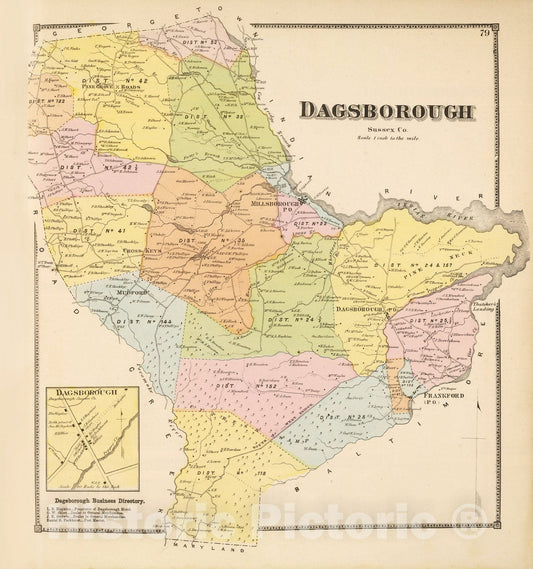 Historic Map - 1868 Dagsborough. - Vintage Wall Art