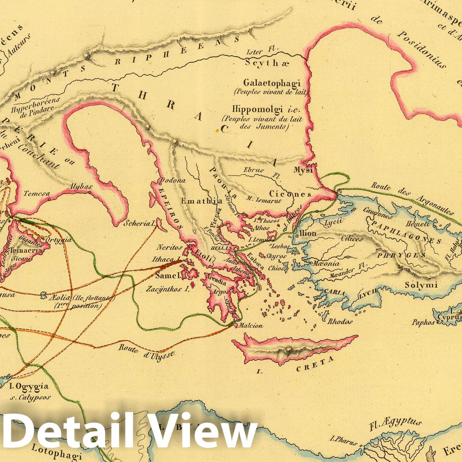 Ancient Greece - Routes of Ulysses and the Argonauts, 1837 - Historical Map Print