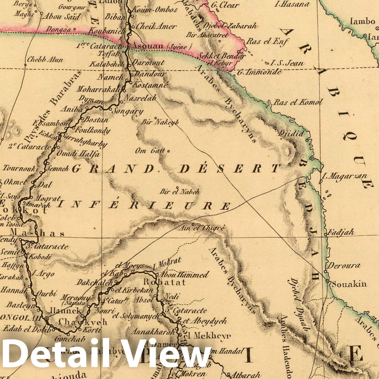 Egypt, Nubia, and Abyssinia - Road Map, 1837 - Historical Map Print