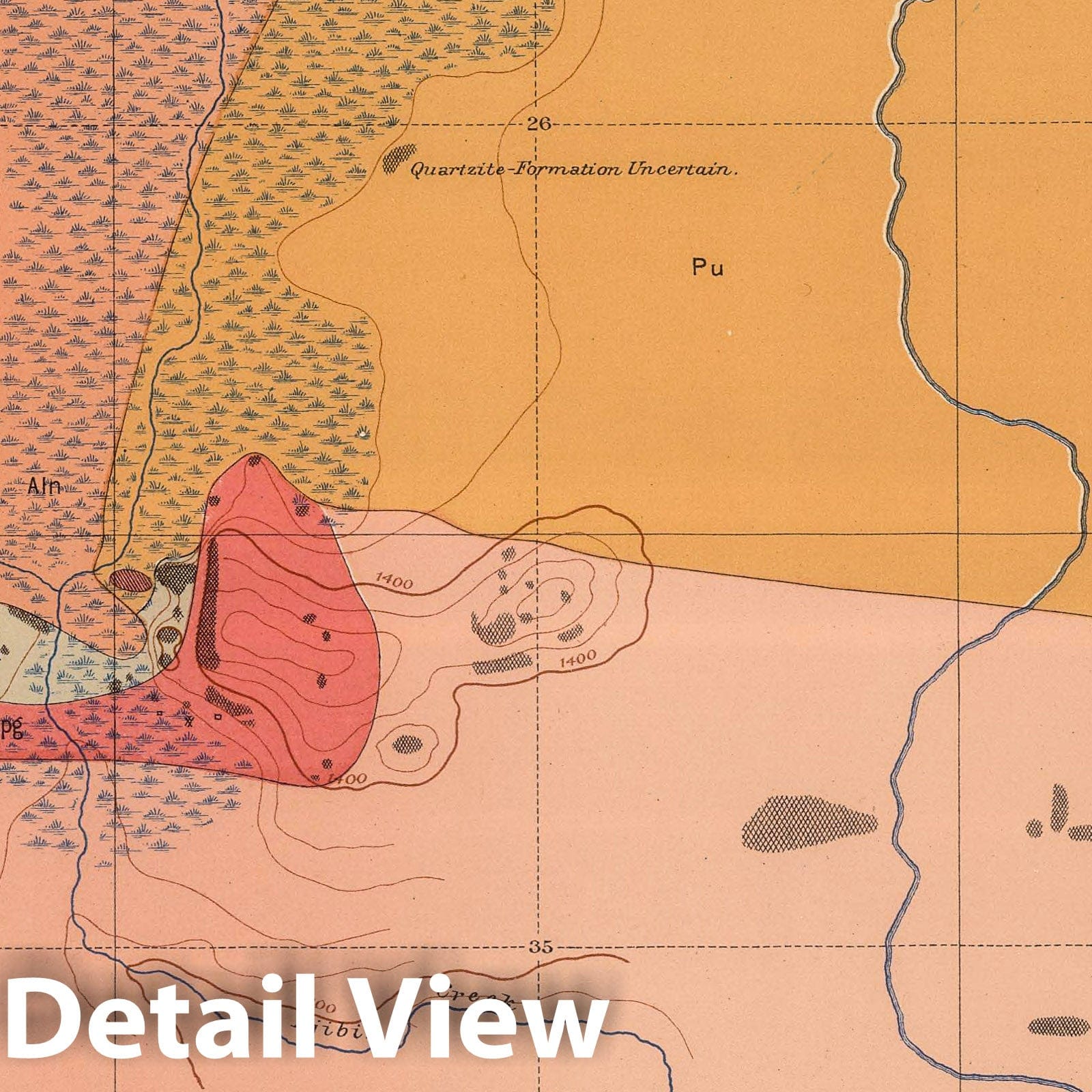 Marquette Iron-Bearing District - Railroad Map, 1896 - Historical Geology Print