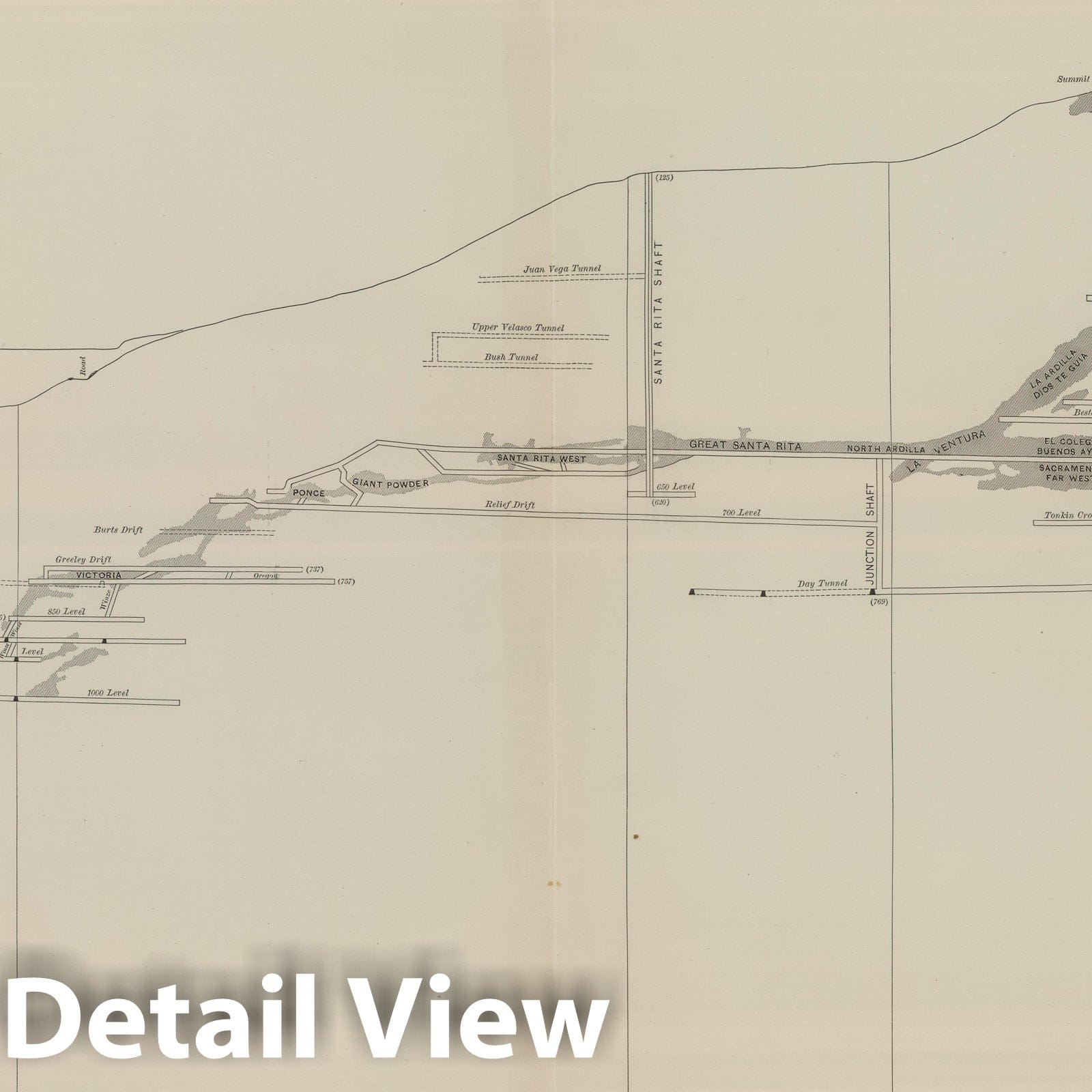 New Almaden Mine South Ore Channel Geological Section 1887 Historical Map Print