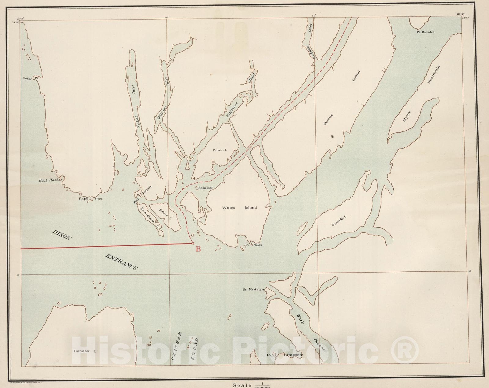 Historic Map : 1904 Sheet No. 1. (Dixon Entrance, Chatham Sound). - Vintage Wall Art