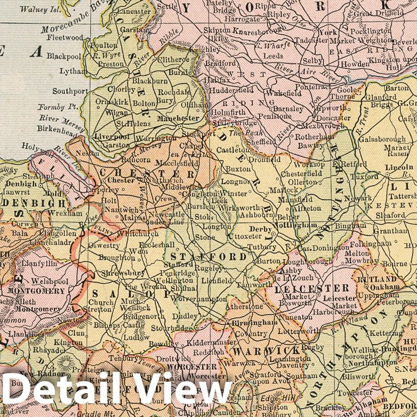 England and Wales, 1883 - Historical Map Print from Cram's Family Atlas
