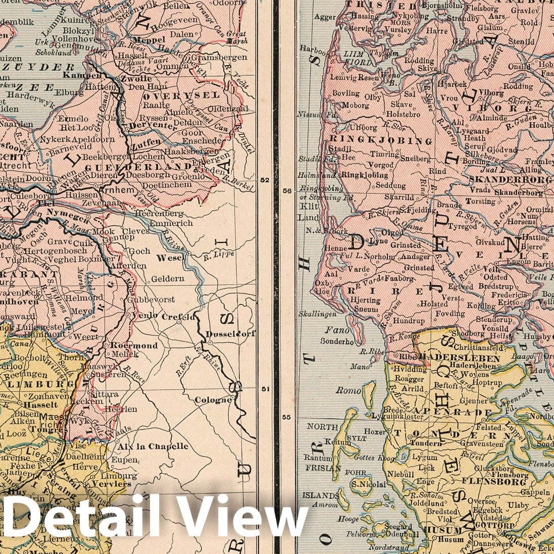 Holland, Belgium, and Denmark, 1883 - Historical Map Print