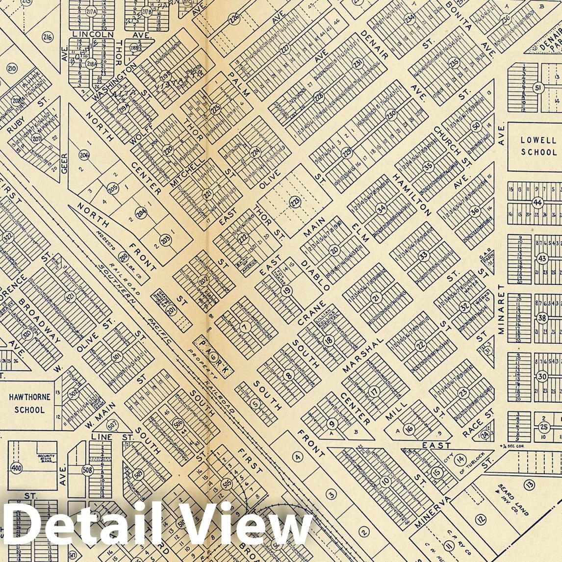 Historic Map : 1938 Thomas Bros. Map of City of Turlock, Stanislaus County, California. - Vintage Wall Art