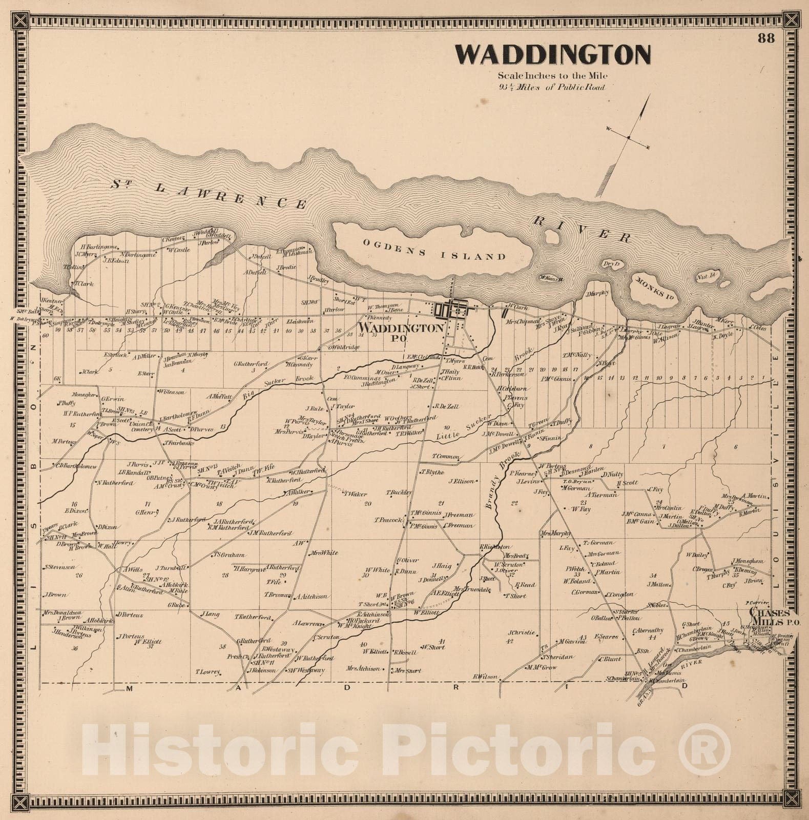 Historic Map : 1865 Waddington, Saint Lawrence County, New York. - Vintage Wall Art