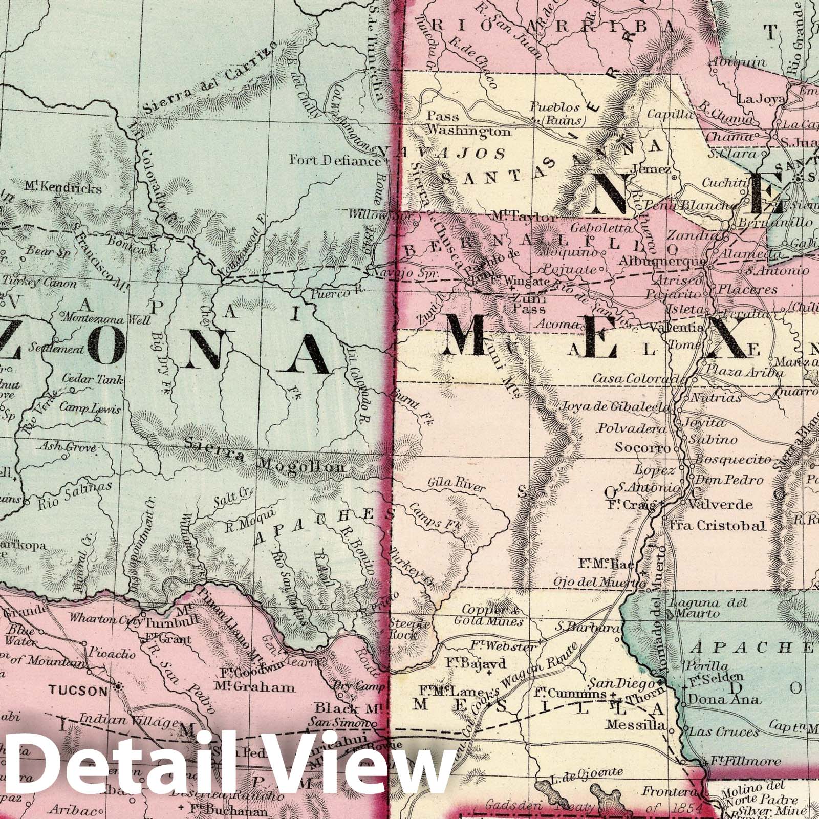 Arizona and New Mexico - Railroad Map, 1877 - Historical Map Print