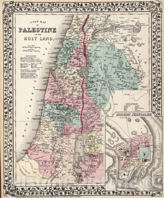 Palestine and the Holy Land with inset Modern Jerusalem - 1877 Historical Map