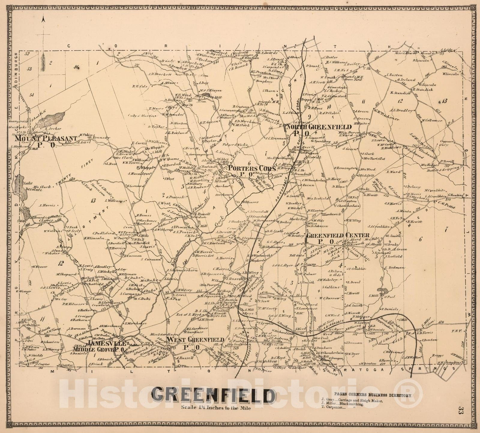 Greenfield Township, Saratoga County, New York - Property Map, 1866