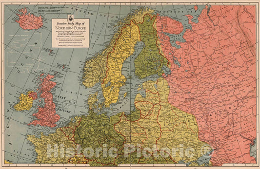 Historic Map : 1943 Invasion Study map of Northern Europe - Vintage Wall Art