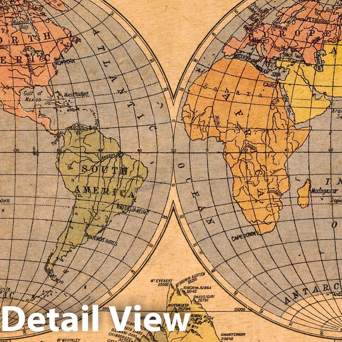 World in Hemispheres - River Map, 1935 - Historical Map Print