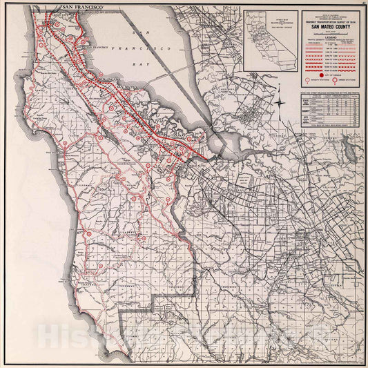 San Mateo County, California - Road Map, 1935