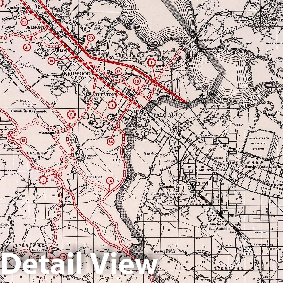 San Mateo County, California - Road Map, 1935