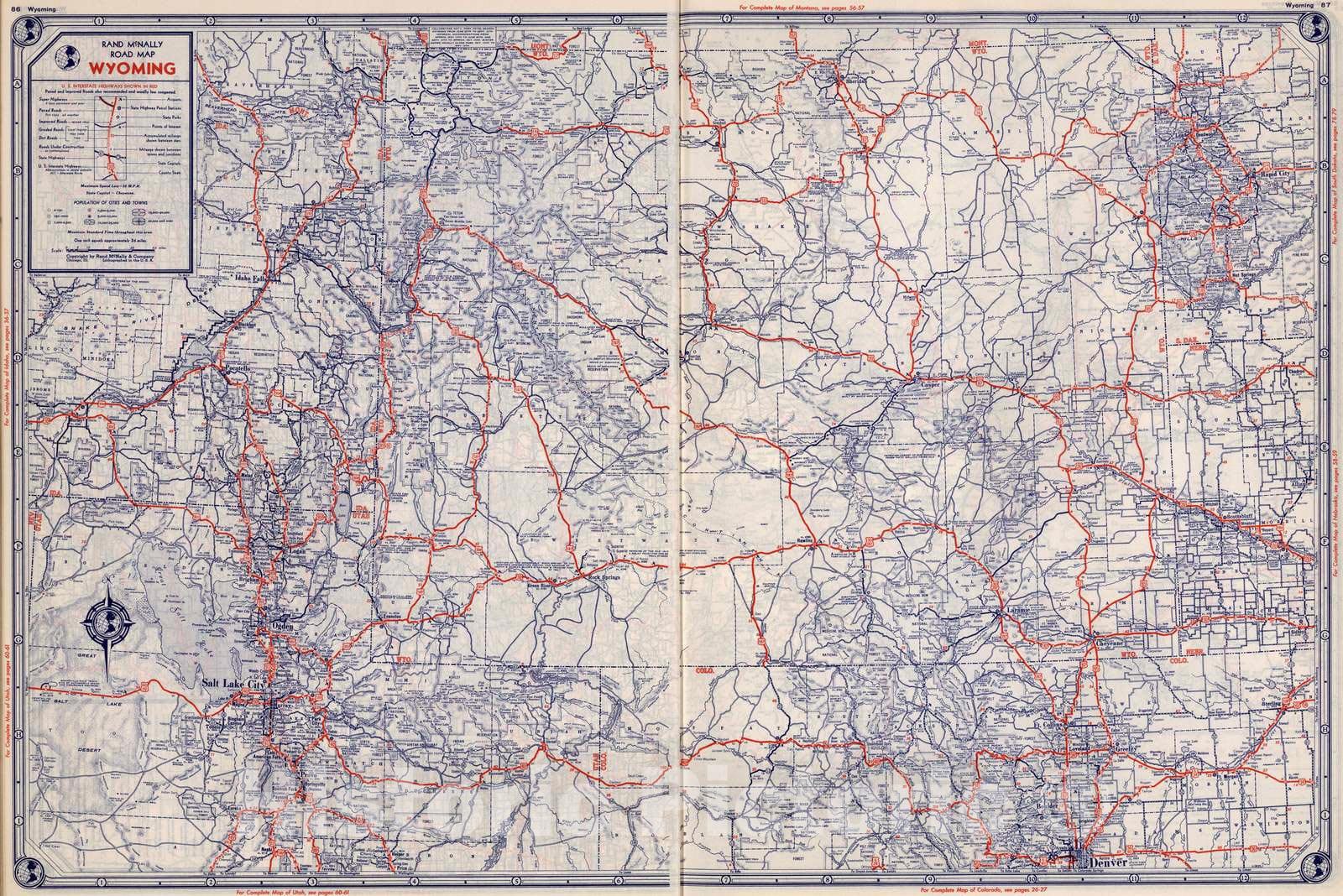 Historic Map : National Atlas - 1939 Rand McNally Road map: Wyoming - Vintage Wall Art
