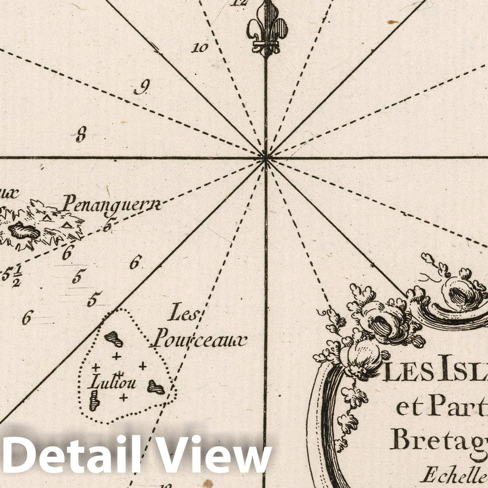 Historic Map : France, Glenan Islands , France 1764 Les isles de Glenan et partie de la coste de Bretagne qui est opposee. , Vintage Wall Art