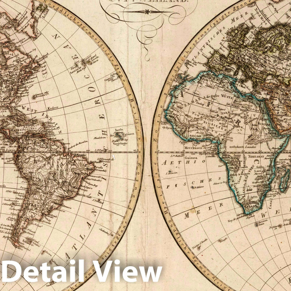 Eastern and Western Hemispheres, 1819 - Historical Map Print