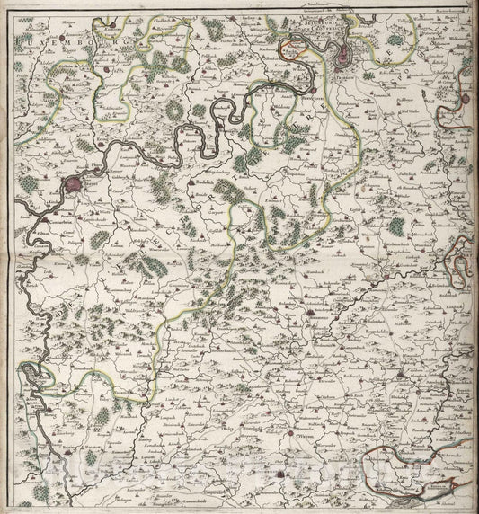 Historic Map : France, 1705 Pais scituez entre le Rhein, la Saare, la Moselle, et la Basse Alsace (western middle sheet). , Vintage Wall Art