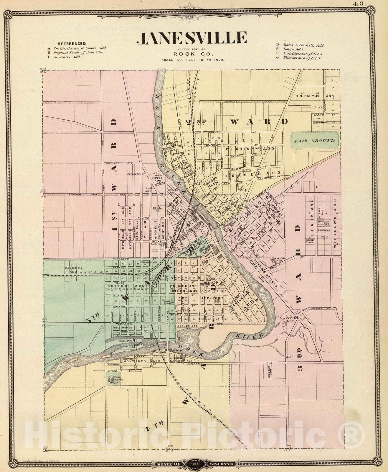 Historic Map : 1878 Janesville, county seat of Rock Co. - Vintage Wall Art
