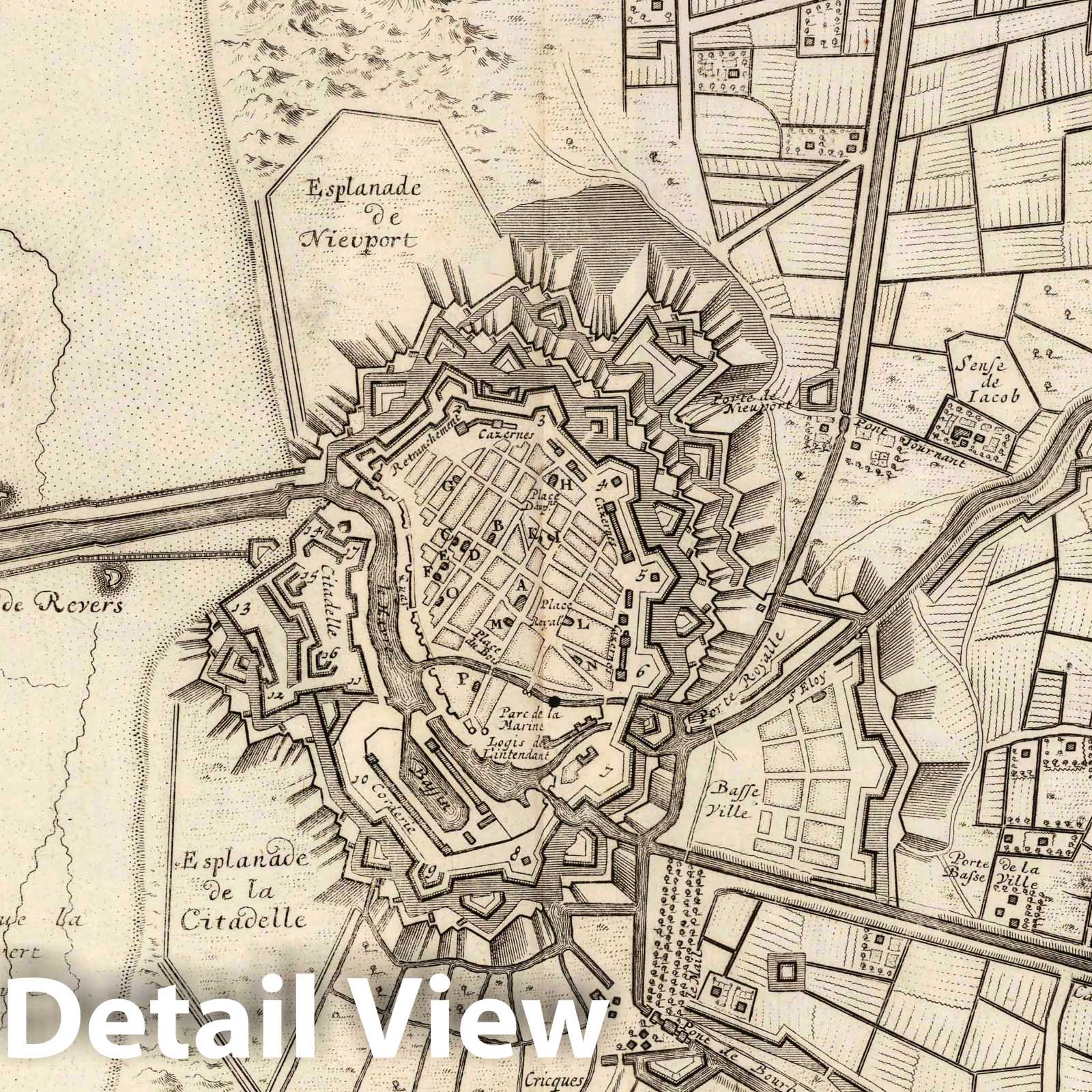 Dunkirk, France - Military Map, 1727 - Historical Map Reproduction