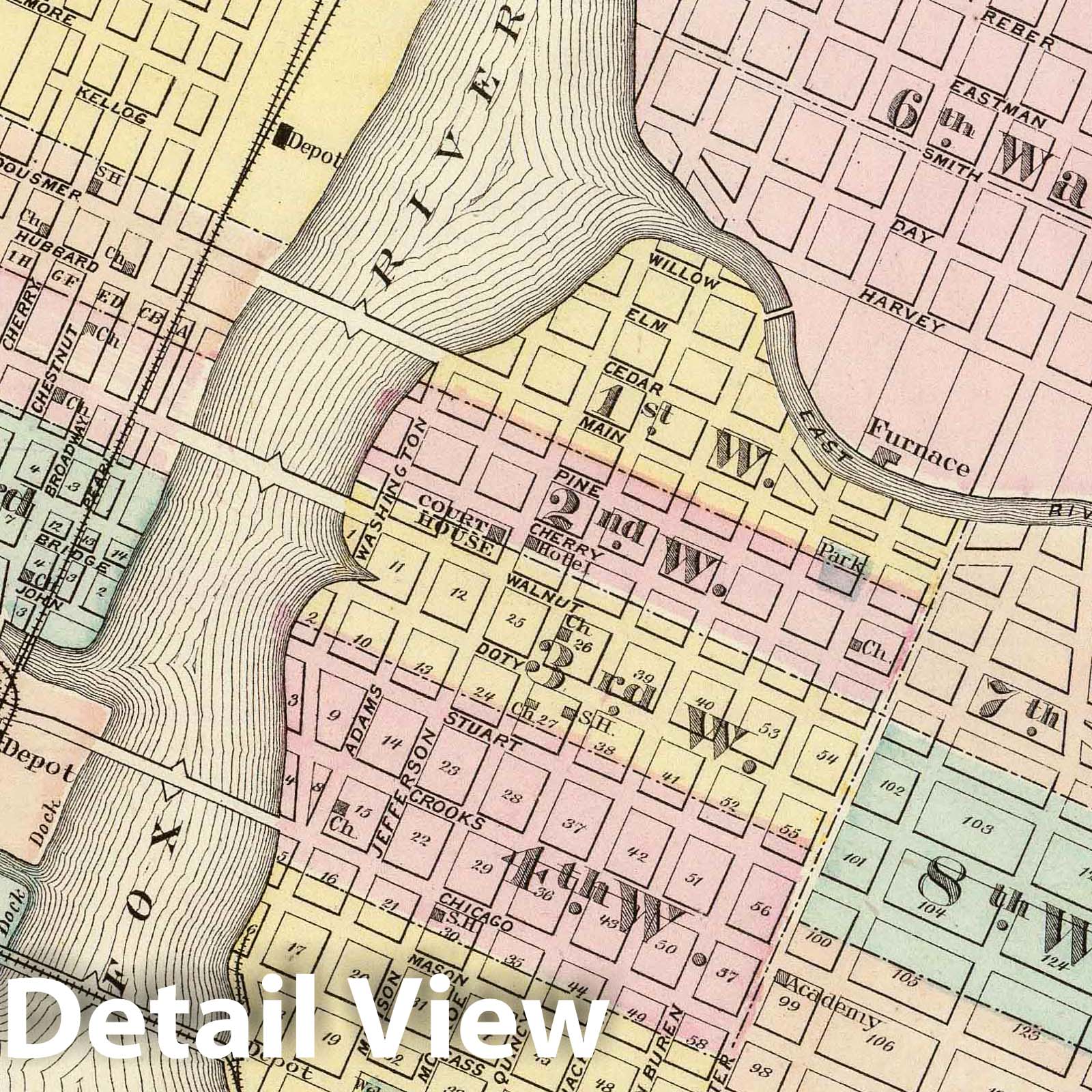 Fort Howard and Green Bay, Brown County, Wisconsin - 1878 Historical Map Print