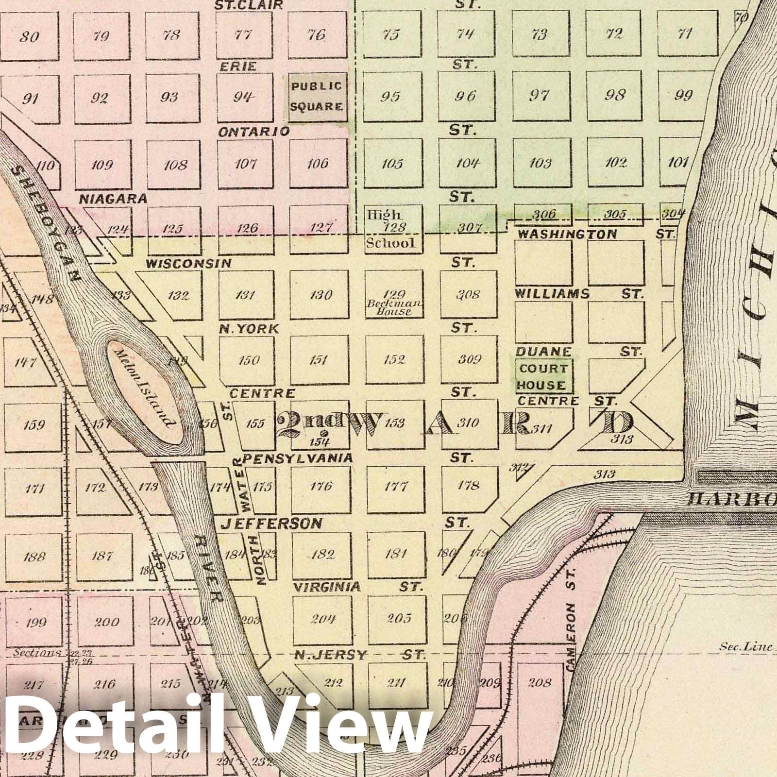 Sheboygan, Wisconsin City Plan 1878 Historical Map Print