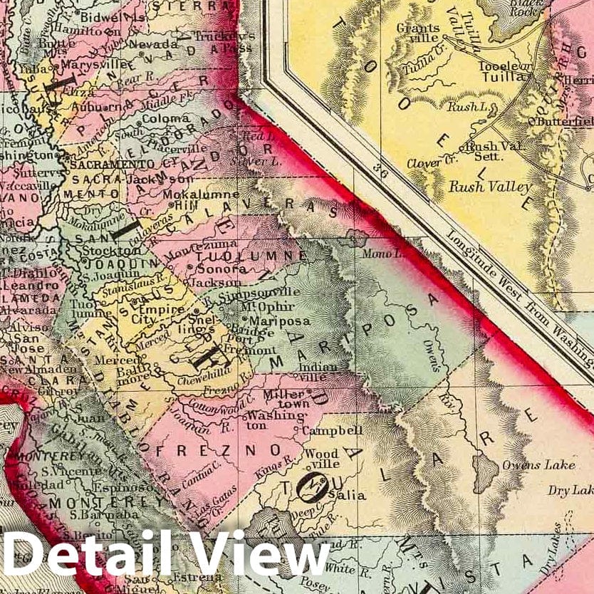 Historic Map : 1860 County Map of California : Vintage Wall Art