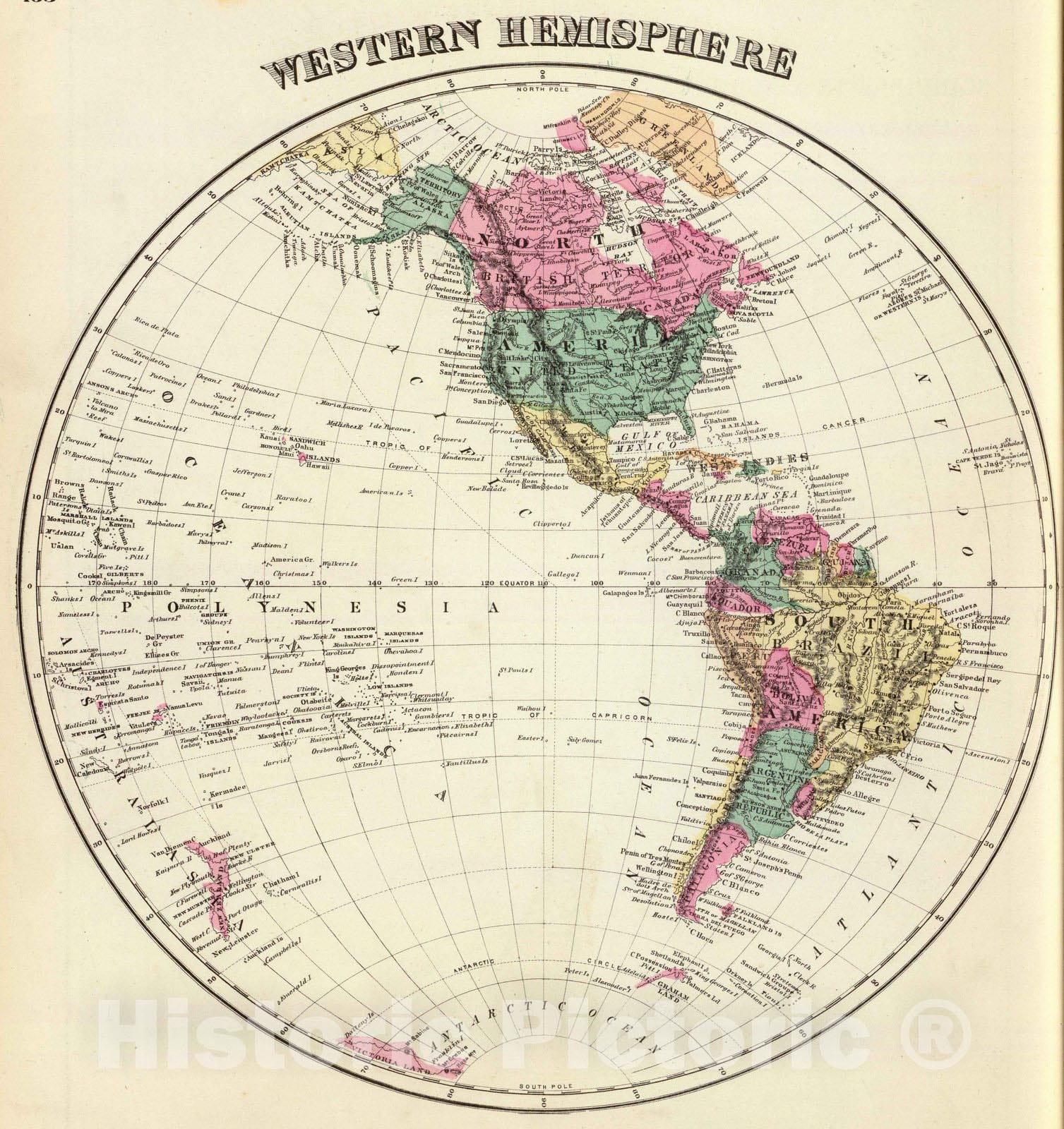 Historic Map : 1876 Western Hemisphere. v1 - Vintage Wall Art