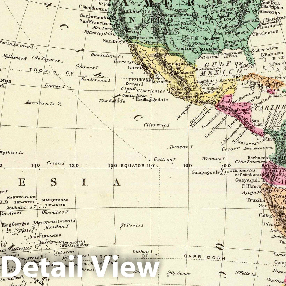 Western Hemisphere, 1876 - Historical Map Print