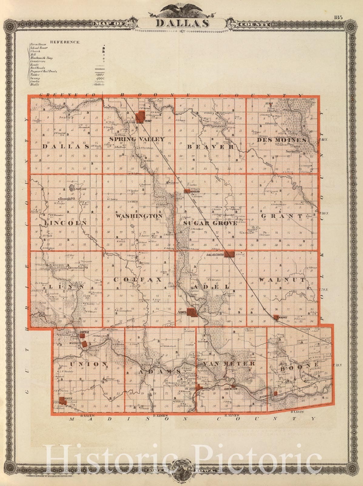 Historic Map : 1875 Map of Dallas County, State of Iowa. - Vintage Wall Art