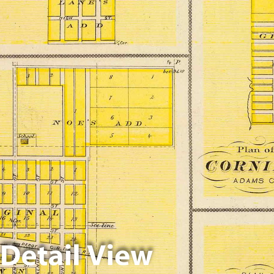 Red Oak Junction, Prescott, Walnut, Corning, Iowa 1875 - Historical City Plans Map Print