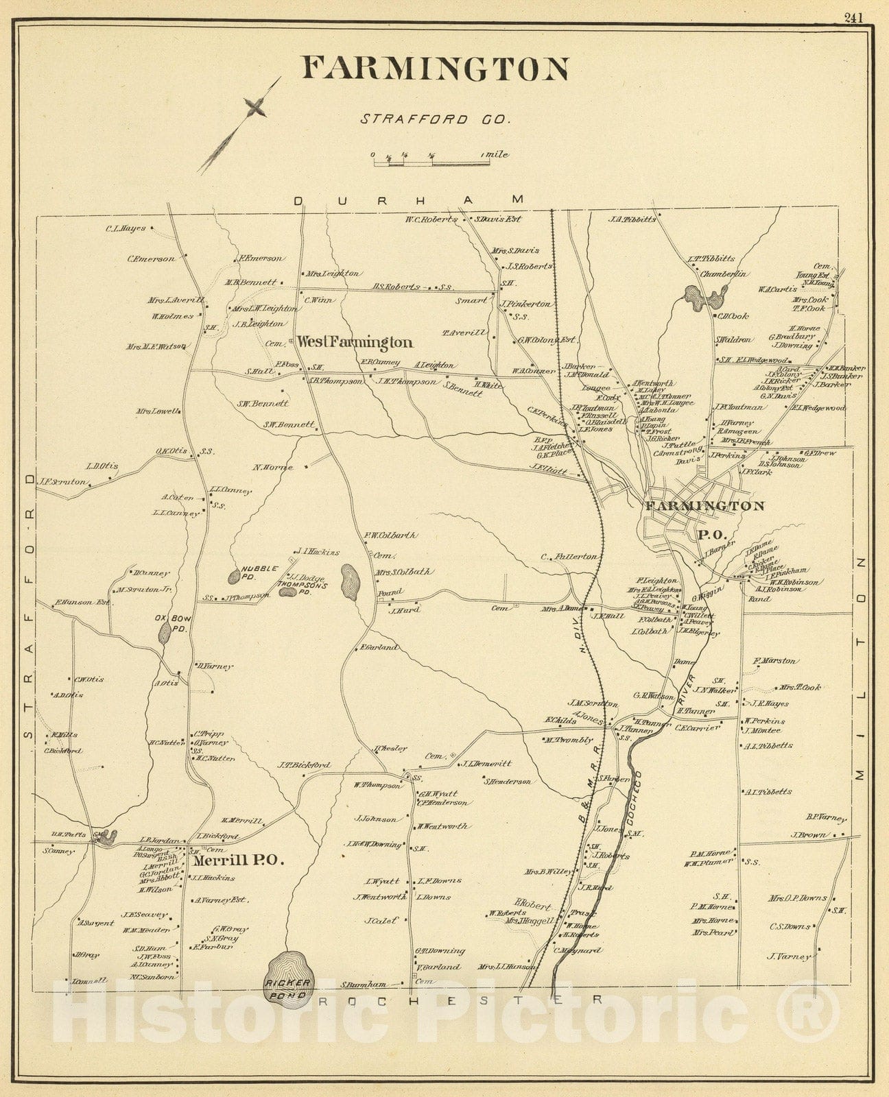 Historic Map : 1892 Farmington, Strafford Co. - Vintage Wall Art