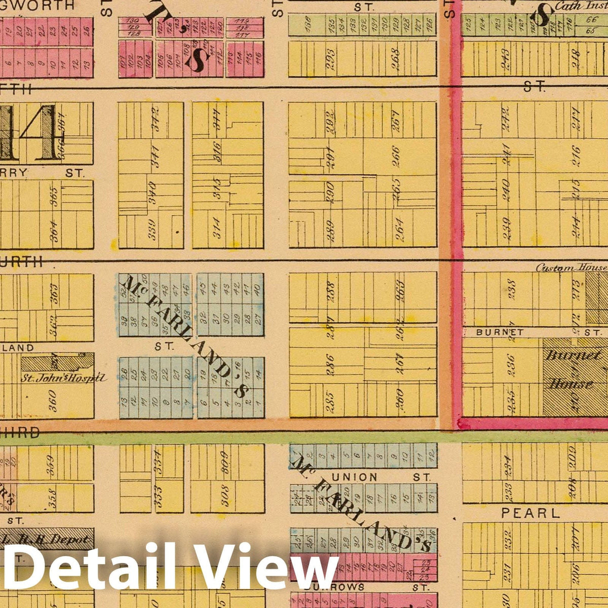Cincinnati, Ohio - Wards 2, 4, and 14, 1869 - Historical Map Print
