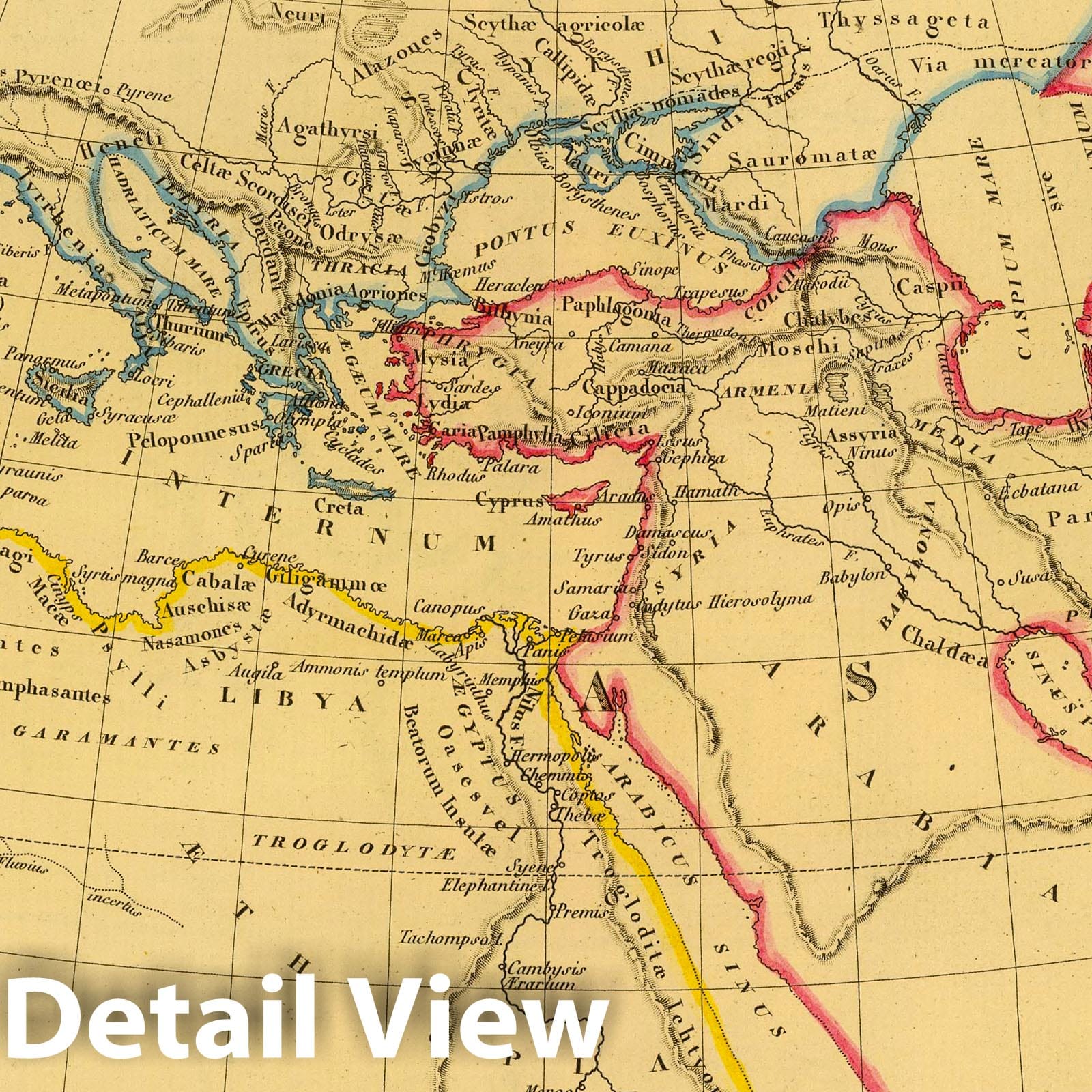 Ancient Greece and Mediterranean Regions - River Map, 1837 - Historical Map Print