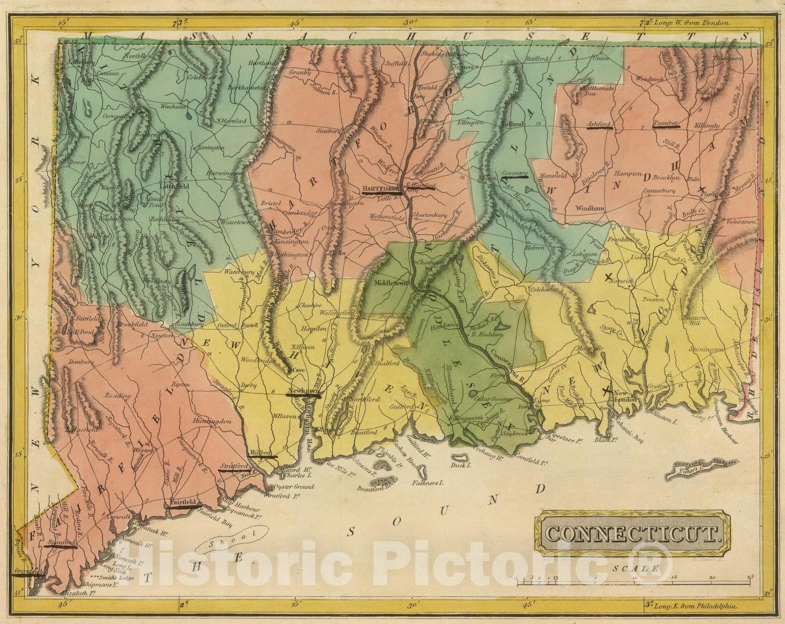 Historic Wall Map : 1816 Connecticut. - Vintage Wall Art