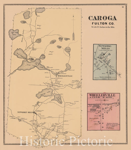 Caroga, Fulton County, New York - Property Map, 1868 - Historical Map Print